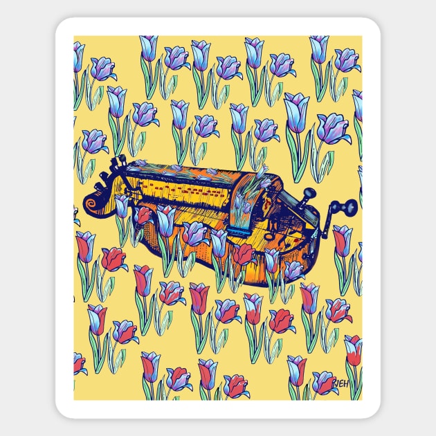 Hurdy-Gurdy with Tulips Sticker by inkle